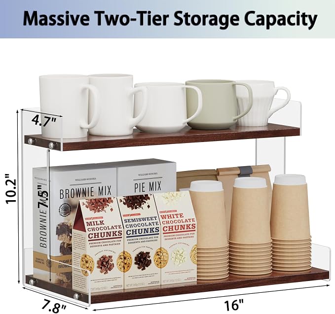 2 Tier Acrylic Coffee Station Organizer Countertop, Kitchen Counter Holder - Image 3
