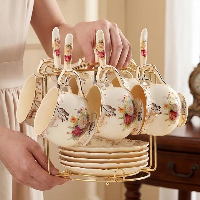 YOLIFE Tea Cup Holder for Countertop, Foldable Tea Station Organizer, Espresso - Image 6