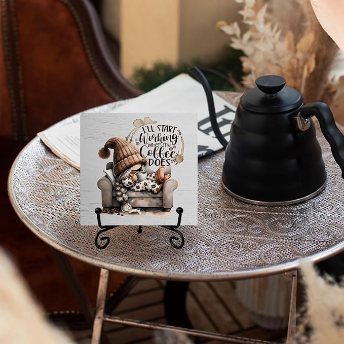 Gnomes Wood Sign For Coffee Bar Decor, Cute Gnome Wood Plaque - Image 4