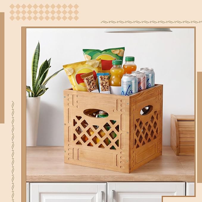 Geelin 2 Pack Wooden Milk Crate, Decorative Farmhouse Basket Organizer - Image 6