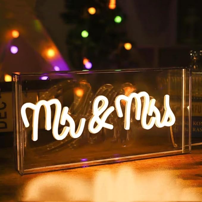 Mr&Mrs Neon Sign for Wedding, Stand Mr and Mrs Led Table Sign for Wedding Decor by HFHungkeong
