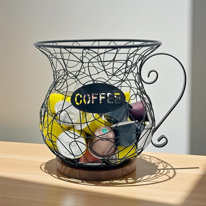 Storage Basket, Iron and Wood Organization Rack, Kitchen Countertop - Image 4
