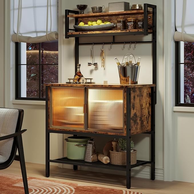 Bestier Coffee Bar with Storage, 5 Tier Microwave Stand with LED Lights by Bestier