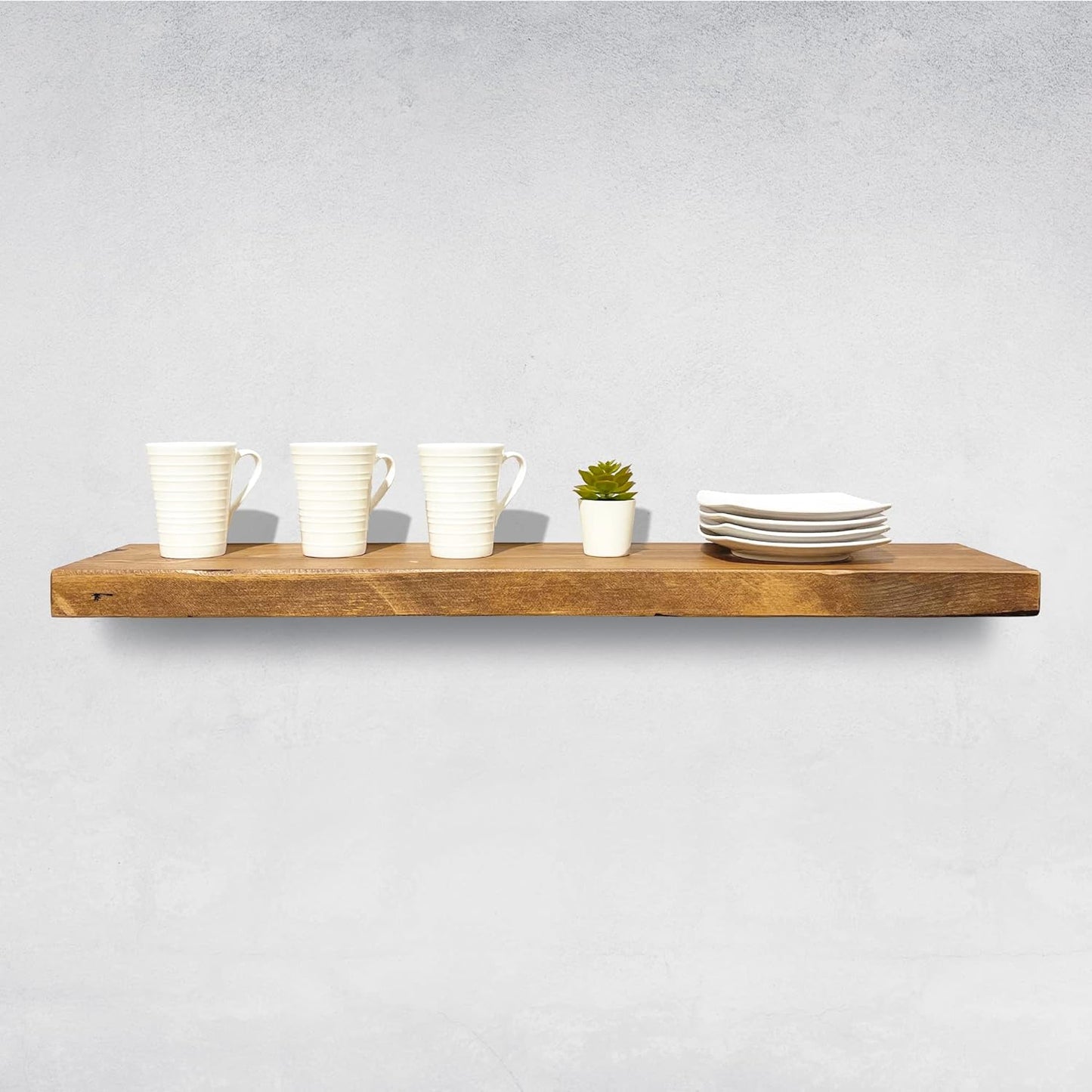 URBANDI, Rustic Floating Shelves, Set of 2, Hidden Bracket, Solid Wood, Heavy Duty, Wall Mounted Shelves, (Brown, 24Wx12D)