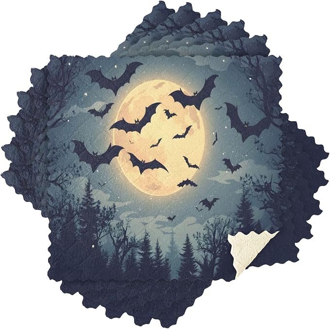 ALAZA Kitchen Towels Halloween Forest Landscape Bat Moon Dish Towels by ALAZA