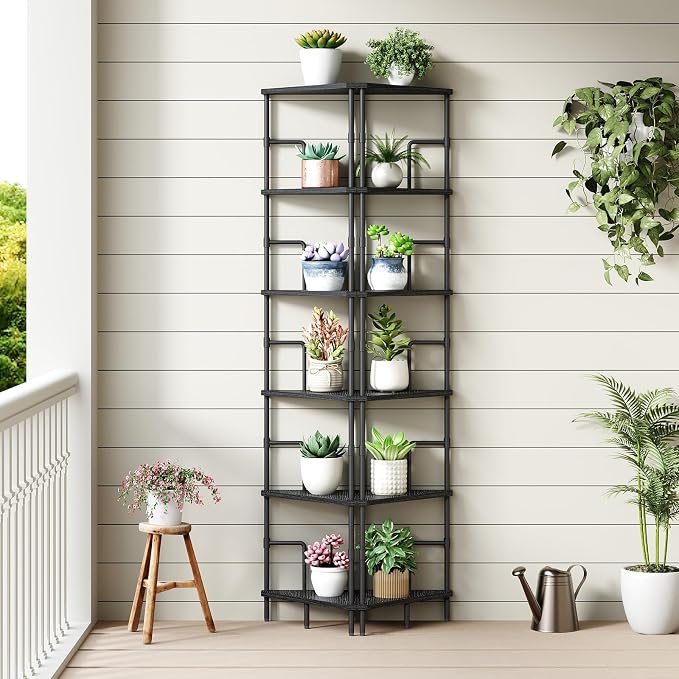 MAHANCRIS 65" Corner Shelf, 6-Tier Industrial Corner Bookshelf - Image 4
