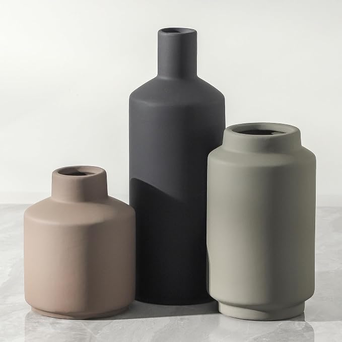 Ceramic Vase Set of 3, Modern Farmhouse Boho Table Centerpiece Vases, Small by MittDitt