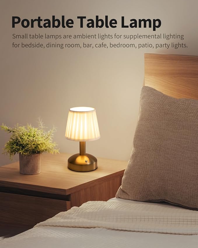 KDG Modern Cordless Small Table Lamp, Portable LED Fabric Shade Desk Lamps - Image 3