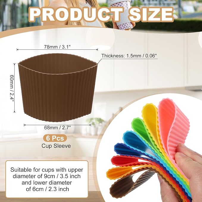 uxcell 6Pack Coffee Cup Sleeves, Reusable Silicone Heat Resistant Cups - Image 2