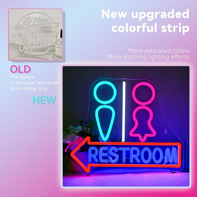 Restroom with Arrow Neon Signs for Wall Decor Dimmable LED Gender Bathroom Sign - Image 4