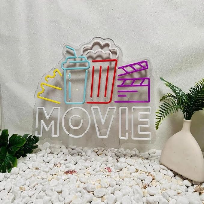 Movie Time With Popcorn Box Coke Neon Sign, Dimmable Cinema LED Neon Light - Image 4