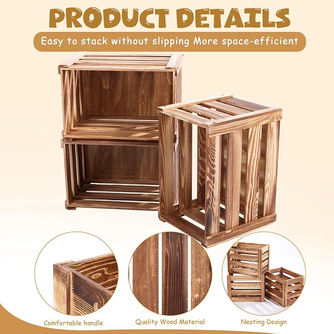 Ripeng 3 Pack Wooden Large Crates Storage Crate Decorative Wood Crates Wooden - Image 3