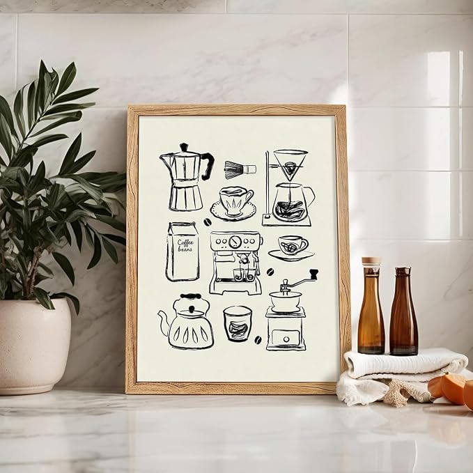 Framed Modern Kitchen Wall Art 20x30 inch Black and White Minimalist Coffee - Image 3