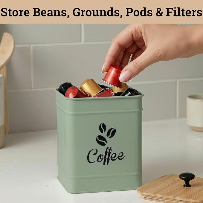 Airtight Coffee Canister - 40 oz Large Iron Sage Green Container Airtight - 6 x - Image 5
