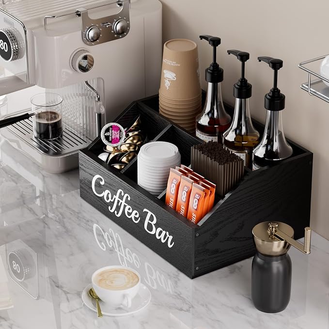 Coffee Station Organizer for Countertop – Wooden Coffee Bar Organizer - Image 2