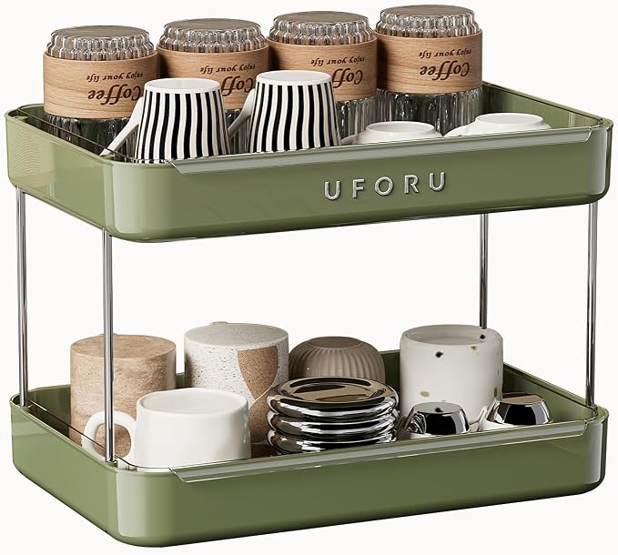 UFORU Countertop Coffee Station Organizer | 2-Tier Whisky Glass Tray, Mug by UFORU