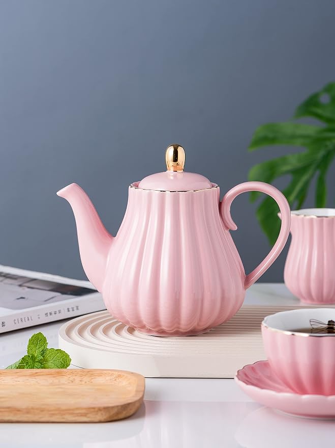 Jusalpha Service for 6- Fine China Pink Coffee Cup/Teacup Set, 8 OZ Cups& Saucer - Image 8