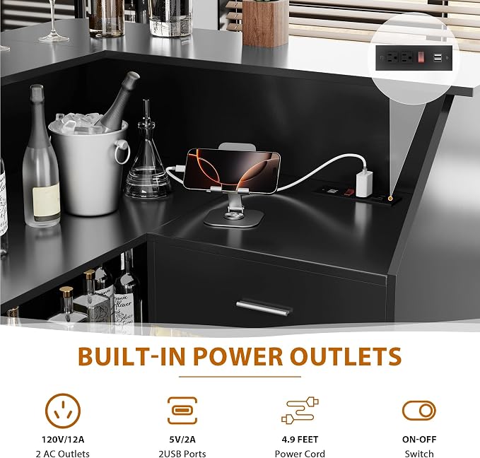 L Shaped Home Bar Unit, 4-Tier Corner Bar Cabinet - Image 6