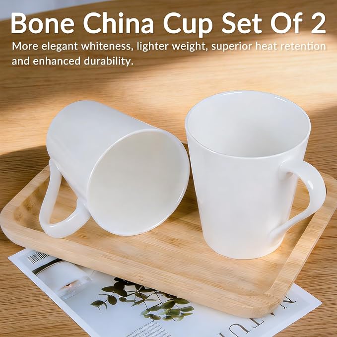 11 Oz Plain White Fine Bone China Coffee Mugs Set of 2, V-Shaped Latte Mug - Image 6