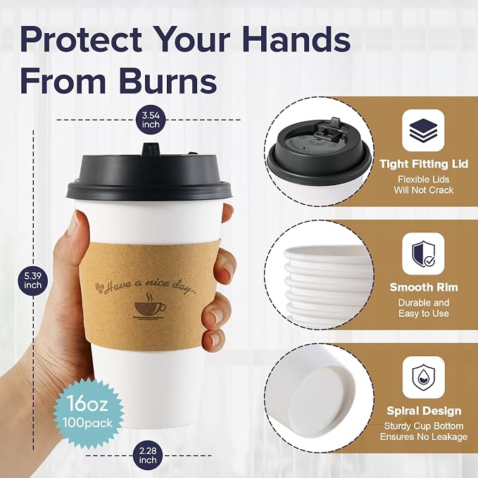 LITOPAK 100 Pack 16 oz Disposable Coffee Cups - Image 2