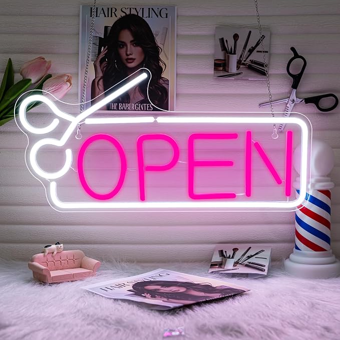 Open Neon Sign Pink Hair Salon Neon Light Barber LED Sign USB Powered Neon by NXYX
