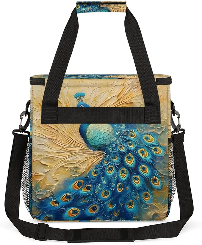 Vintage Peacock Coffee Maker Carring Bag, Large Insulated Storage Organizer - Image 5