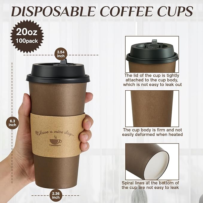 LITOPAK 100 Pack 20 oz Paper Coffee Cups, Drinking Cups - Image 2