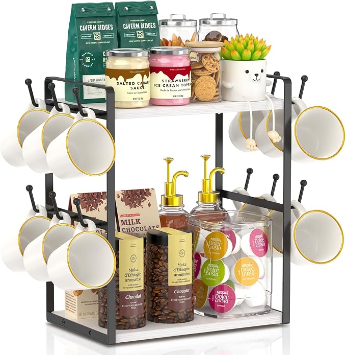 EsLuker.ly 2 Tier Coffee Mug Holder Station Bar Organizer Countertop, Mug Cup by EsLukerly