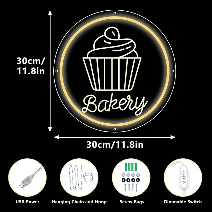Bakery Neon Sign for Wall Decor Dimmable LED Neon Light Cake Bread Light Up - Image 4