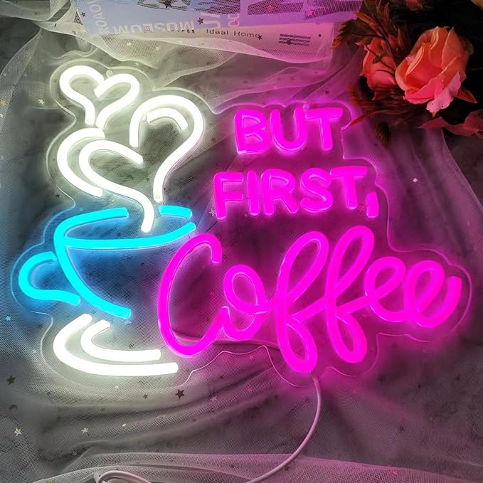 But First Coffee Neon Sign Large 5V USB Powered Acrylic Neon Lights - Image 5