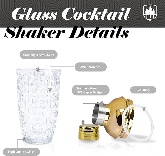 Glass Cocktail Shaker Set with Built-in Strainer - Image 2