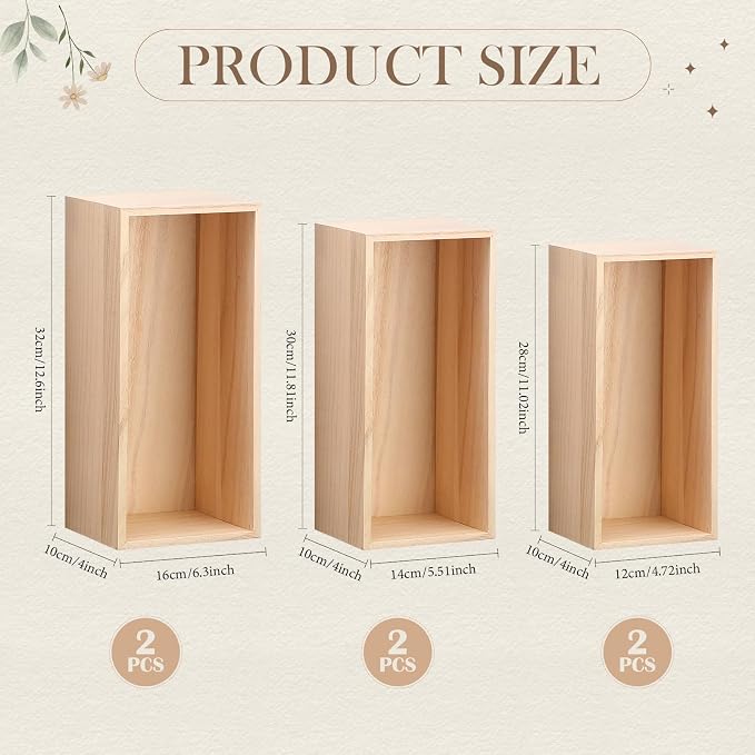 Sliner 6 Pack Unfinished Wood Crates Wooden Storage Boxes Unfinished Wooden - Image 2