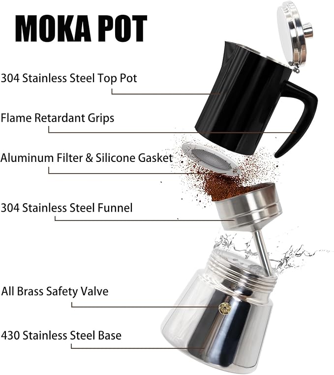 6 Cup Thickened 304 Stainless Steel Moka Pot Stovetop Espresso Maker Cafeteras - Image 4
