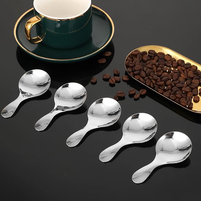 5 PCS Short Handle Spoons Silver Mini Scoops Stainless Spoons - Image 4
