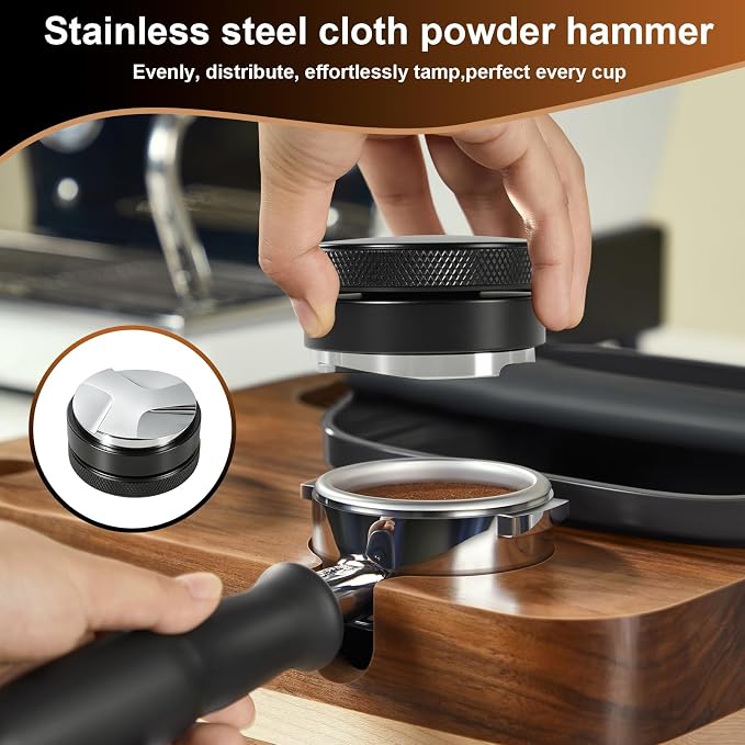 Espresso Tamper Kit 4 PCS with Wooden Tray - 58mm Coffee Distributor - Image 3