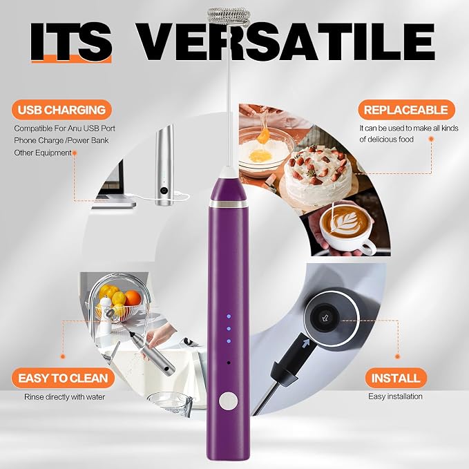 Milk Frother Rechargeable Handheld Electric Whisk Coffee Frother Mixer - Image 3