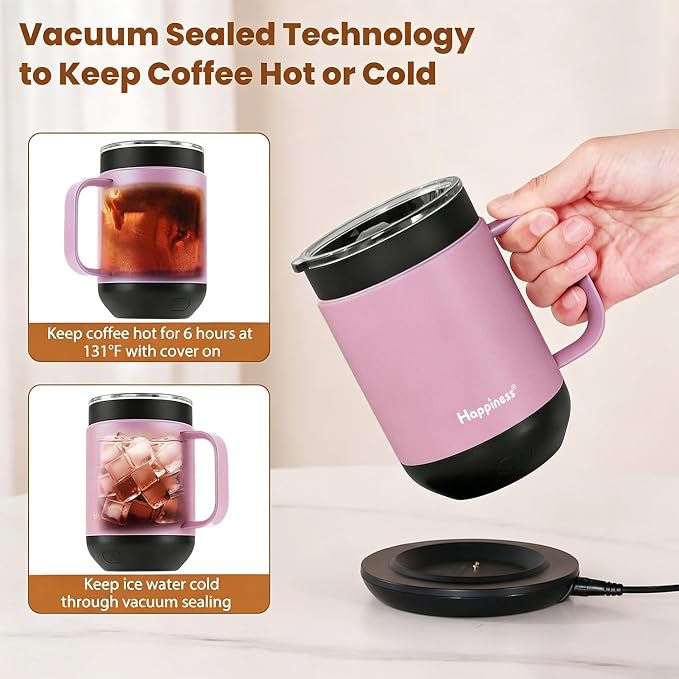 Happiness Smart Heated Coffee Mug, Rechargeable Electric Self Heating - Image 6