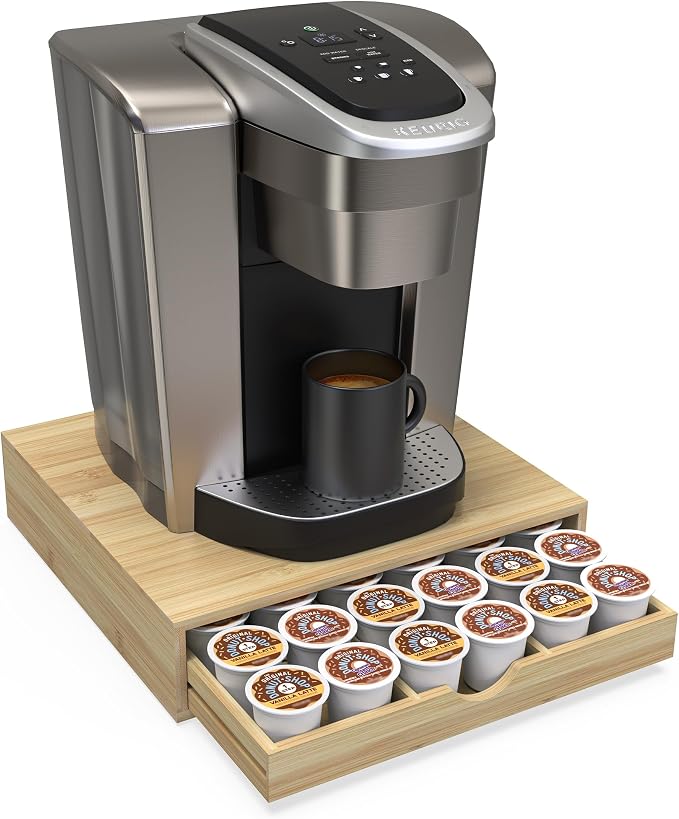 Bamboo Coffee Pod Drawer Organizer Compatible by WELLWENG
