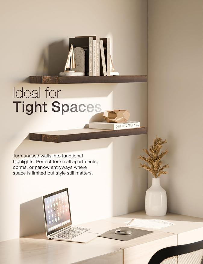 BATODA Set of 2 24" Acacia Floating Shelves - Image 6