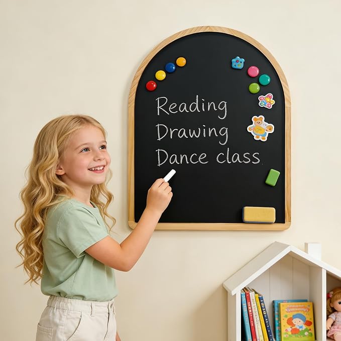 Curved Blackboard, 16.3″x20.4″, Magnetic Chalkboard, Holiday Gift, Pine Frame - Image 2