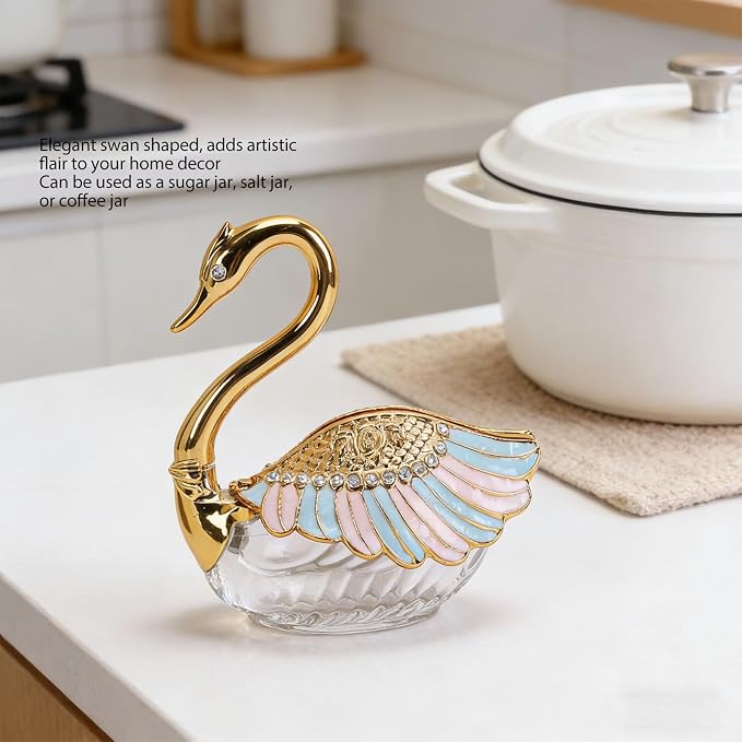 Diydeg Condiment Jar, Plastic Glass Decorative Swan Shaped Seasoning Organizer - Image 6