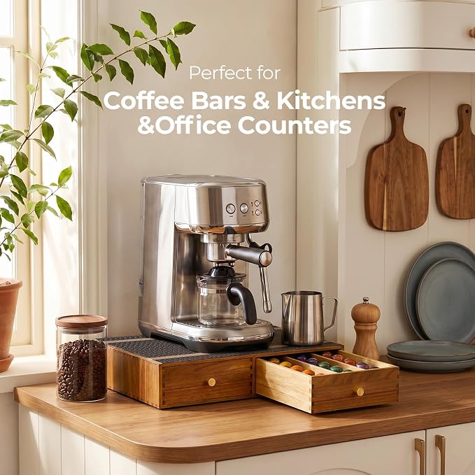 K Cup Organizer Drawer, Acacia Wood Coffee Pod and Tea Bag Storage Box - Image 8