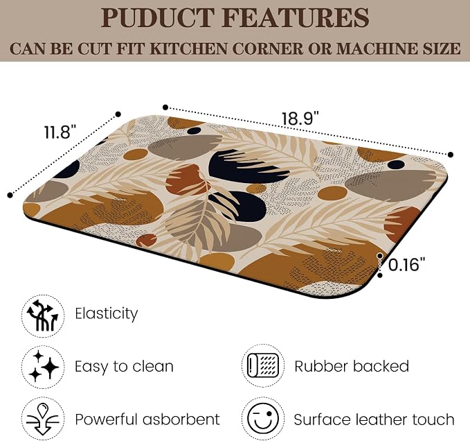 Boho Tropical Palm Leaf Geometric Bohemian Plant Coffee Mat Dish Drying Mats - Image 3