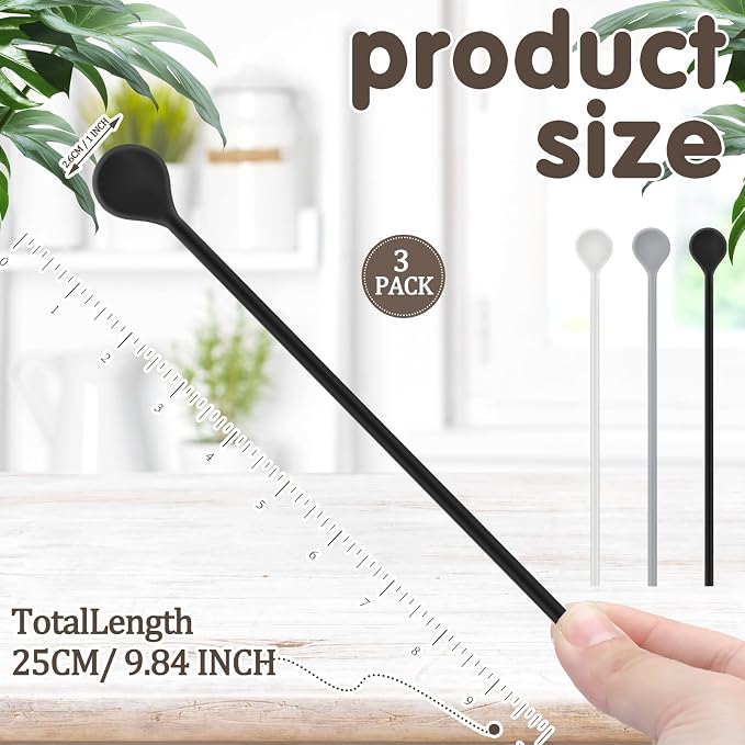 Reallnaive 3 Pcs 10" Silicone Stirrer Stick Spoon Reusable Long Cocktail Coffee - Image 2
