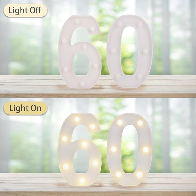 60th Birthday Decoration Light Up Letters, Battery Powered LED Numbers Marquee - Image 6