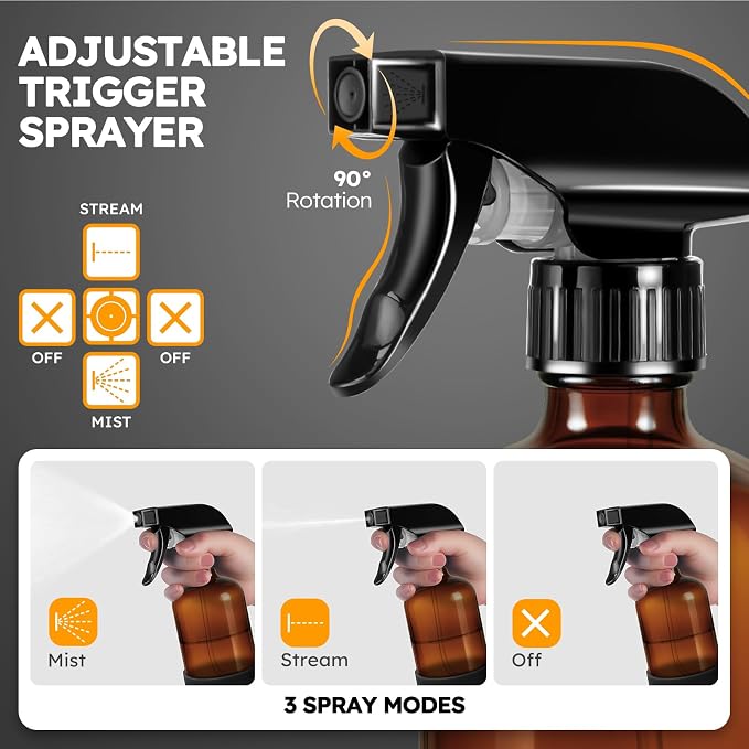 Tecohouse 2 Pack 360° Amber Glass Spray Bottles - Image 3