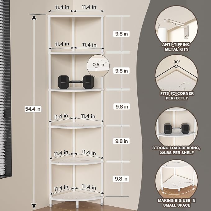 6 Tier Corner Shelf Stand, 54.4" Kitchen Shelf Organizer - Image 6