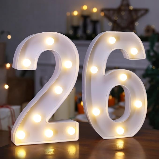 26th Birthday Decoration Light Up Letters, Battery Powered LED Numbers Marquee by TEHIBIEN