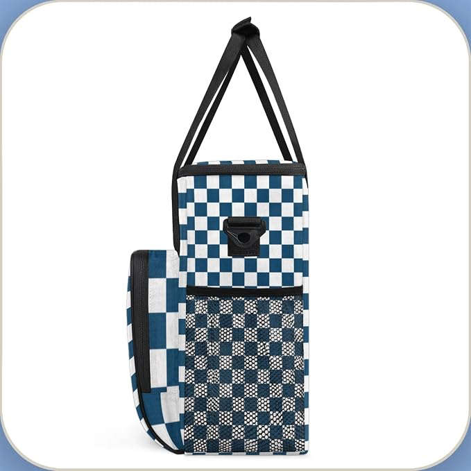 Checkerboard navy blue Coffee Maker Carrying Bag, Waterproof Insulated - Image 4