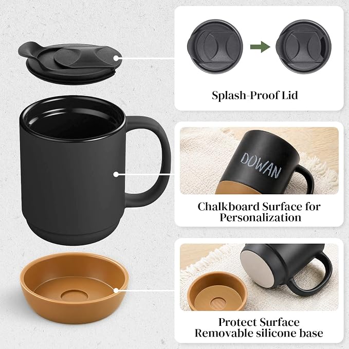 DOWAN Coffee Mugs, 15 oz Mug Set of 2, Large Ceramic Coffee Mug - Image 3